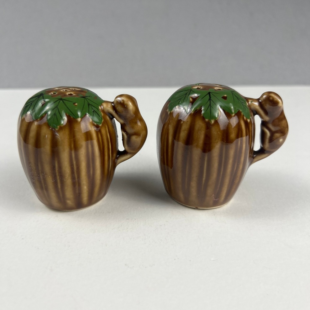 Vintage Salt and Pepper Shakers OS Brown Squirrel Acorn 1951 Ceramic Woodland